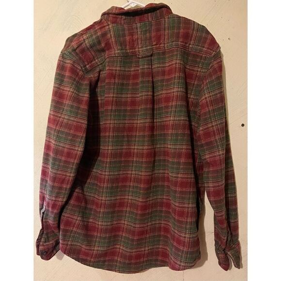 Orvis Men’s L Thick Flannel Button Down Plaid Burgundy & Green shirt - Picture 3 of 6
